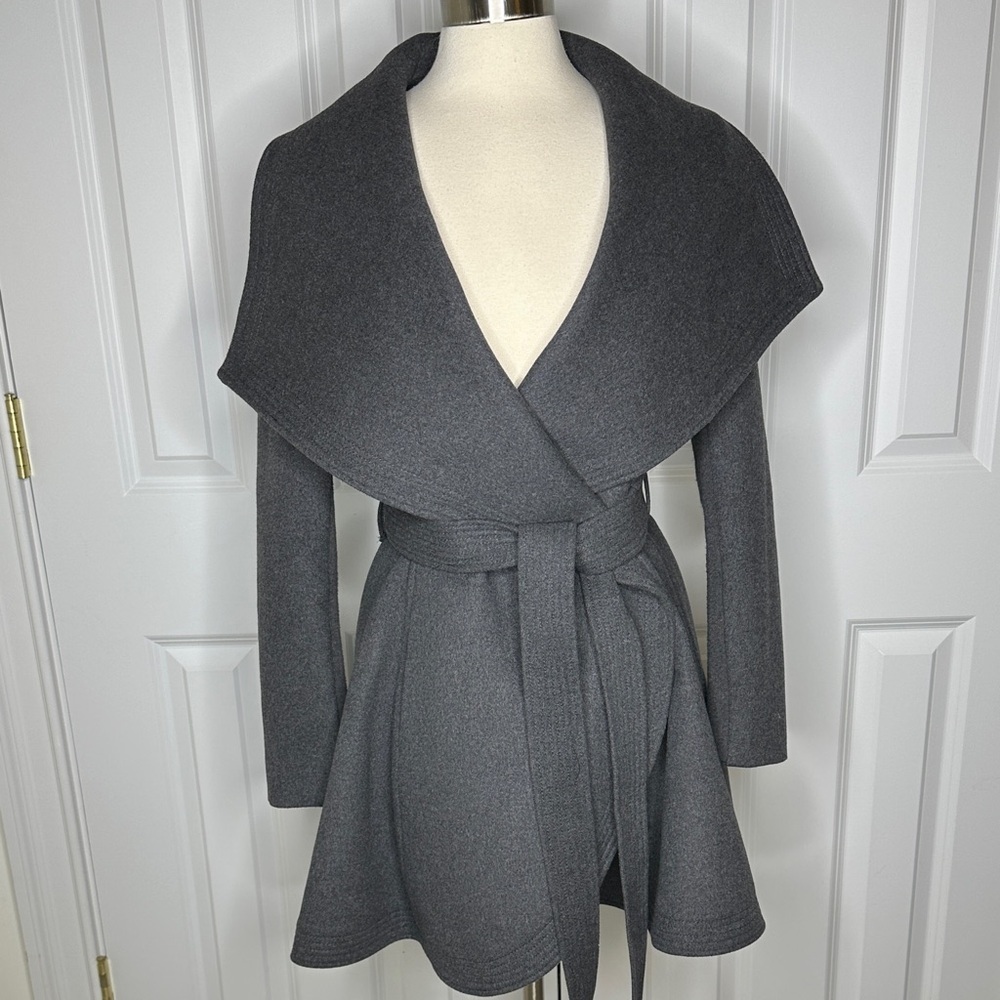 BCBG MaxAzria Amanda Belted Wrap Coat in Heather Grey SzM
